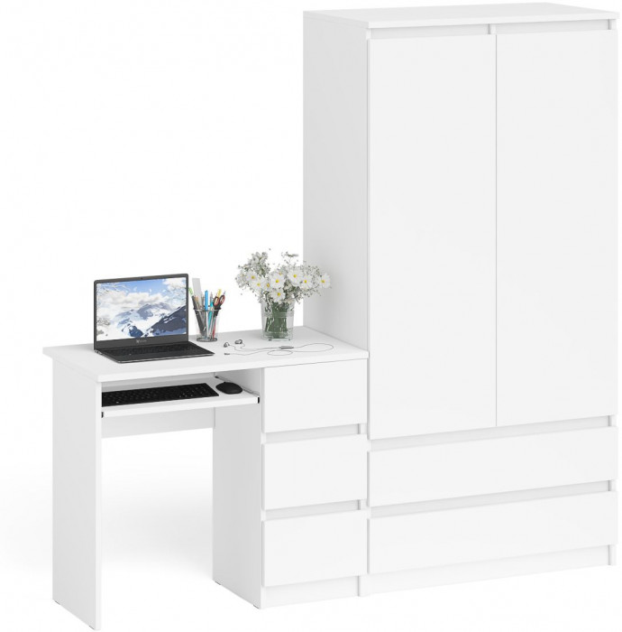 Мори Стол компьютерный МС-6 правый + Шкаф МШ900.1, цвет белый, ШхГхВ 180,4х50,4х179,6 см., выдвижные ящики справа, НЕ универсальная сборка