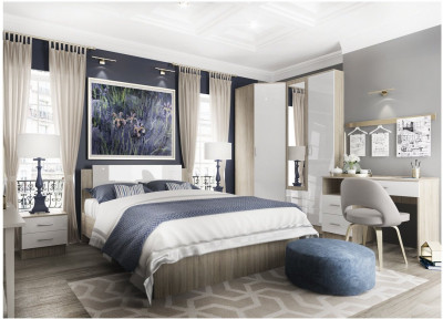 Модульная спальня Софи, композиция 1, Белый глянец/Дуб Сонома