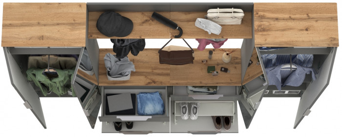 Октава Прихожая 36, цвет серый графит/дуб крафт золотой/фасады МДФ серый графит, ШхГхВ 258,6х35,4х197,6 см., универсальная сборка