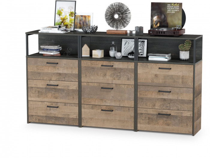 Трувор 13.307.02 Комод с ящиками + 13.307.02 Комод с ящиками + 13.307.02 Комод с ящиками, дуб гранж песочный/интра