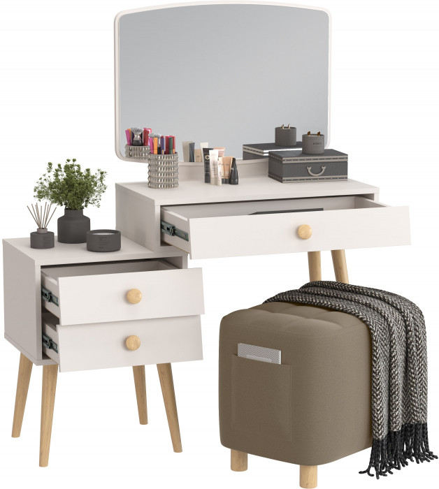 Афина Спальня 4-25901М1к.с. Трюмо + Банкетка 6-5127ТКВорех Вики, кашемир серый/ткань орех