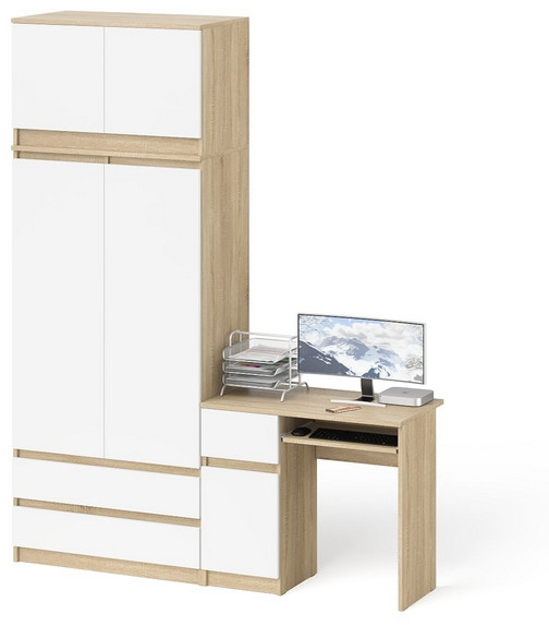 Мори компьютерный стол МС-1 левый + Шкаф МШ900.1 + Антресоль МА900.1, дуб сонома/белый