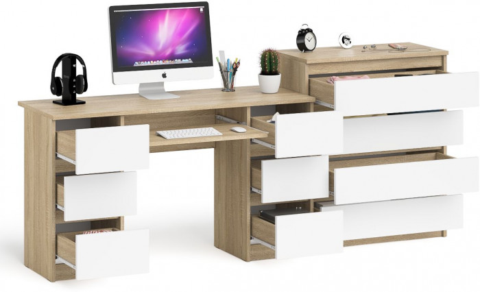 Мори компьютерный стол МС-2 + Комод МК800.4, дуб сонома/белый
