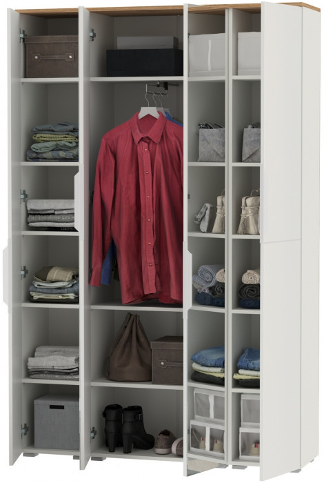 Октава Набор шкафов 01, цвет белый шагрень/дуб крафт золотой/фасады МДФ белый шагрень, ШхГхВ 128,8х35,3х197,6 см., универсальная сборка