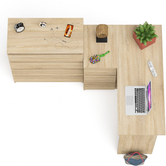 Мори компьютерный стол МС-16 левый + Комод МК800.4, дуб сонома