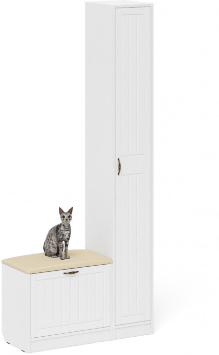 Прихожая П-6 Компоновка № 19, цвет белая шагрень/фасады МДФ белое дерево фрезеровка прованс, ШхГхВ 90х35х210 см., универсальная сборка