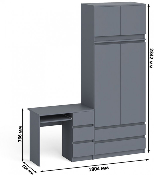 Мори компьютерный стол МС-6 правый + Шкаф МШ900.1 + Антресоль МА900.1, графит