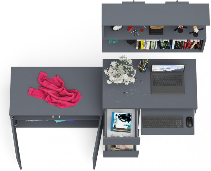 Мори Стол компьютерный МС-6 левый + Тумба МА900.1 + Полка 900, цвет графит, ШхГхВ 180,4х50,4х209,6 см., НЕ универсальная сборка