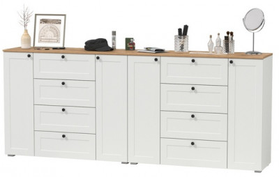 Остин 16.221 Комод + 16.221 Комод, цвет белый шагрень/дуб крафт золотой, ШхГхВ 240х41,9х99,3 см.