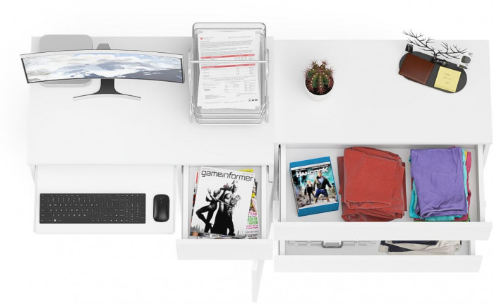 Мори компьютерный стол МС-1 правый + Комод МК800.1, белый