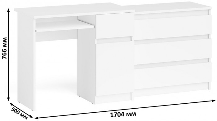 Мори компьютерный стол МС-1 правый + Комод МК800.1, белый