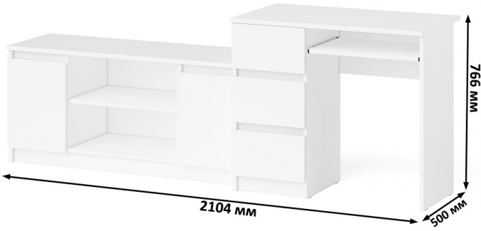 Мори компьютерный стол МС-6 левый + Тумба МТВ1200.1, белый