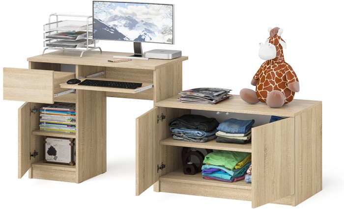 Мори Стол компьютерный МС-1 левый + Тумба МА900.1, цвет дуб сонома, ШхГхВ 180,4х50,4х76,6 см., выдвижной ящик слева, НЕ универсальная сборка
