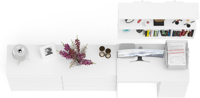 Мори Стол компьютерный МС-1 правый + Комод МК1380.6 + Полка 900, цвет белый, ШхГхВ 228х50х209,6 см., НЕ универсальная сборка