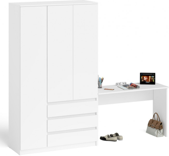 Мори Стол письменный МСП1200.1 + Шкаф МШ1200.1, цвет белый, ШхГхВ 240,8х50,4х209,6 см., универсальная сборка