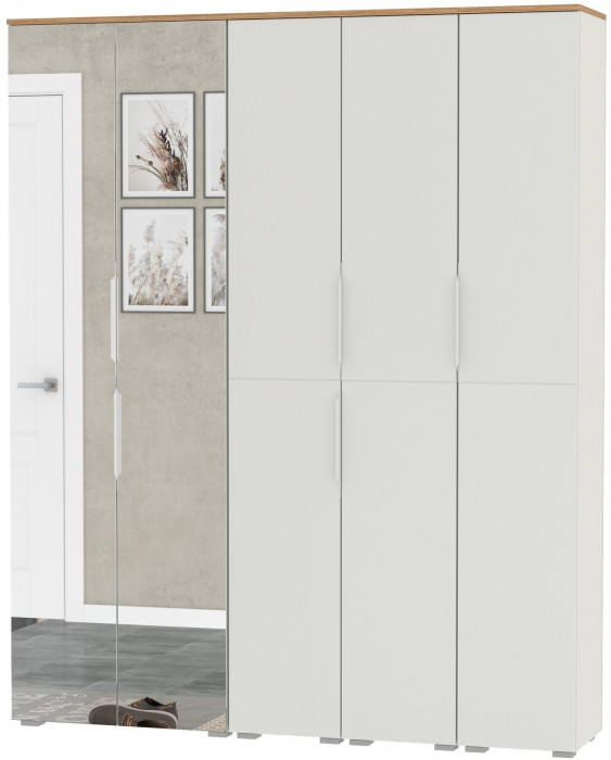 Октава Набор шкафов 02, цвет белый шагрень/дуб крафт золотой/фасады МДФ белый шагрень, ШхГхВ 161х35,3х197,6 см., универсальная сборка