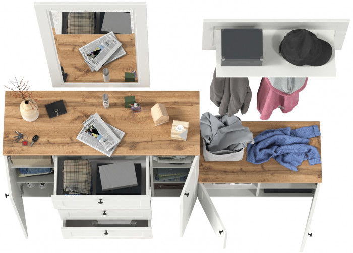 Остин Прихожая 50, цвет белый шагрень/дуб крафт золотой, ШхГхВ 200х54,3х210 см., универсальная сборка