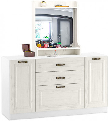 Ливерпуль Комод + Полка 10.118 с зеркалом, ясень ваниль/белый