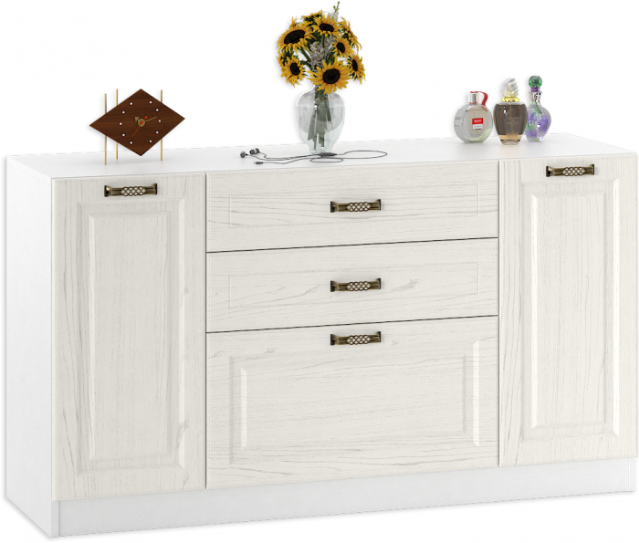 Ливерпуль Комод, цвет ясень ваниль/белый, ШхГхВ 140х41,4х78,3 см.