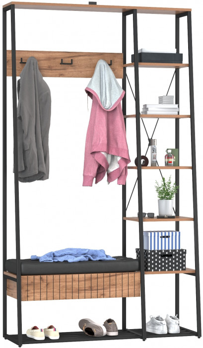 Гранд 15.124N Прихожая, цвет дуб крафт табачный/искуственная кожа чёрная, ШхГхВ 116х38,6х203,4 см., универс. сборка, съёмные решётки для обуви, ящик