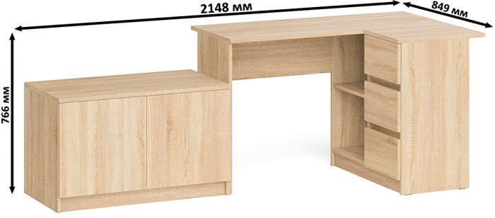 Мори компьютерный стол МС-16 правый + Тумба МА900.1, дуб сонома