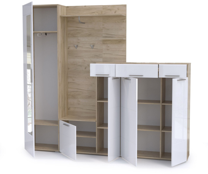 Лайн Прихожая № 10, цвет дуб крафт серый/фасады МДФ белый глянец, ШхГхВ 234,8х35,1х210 см., НЕ универсальная сборка