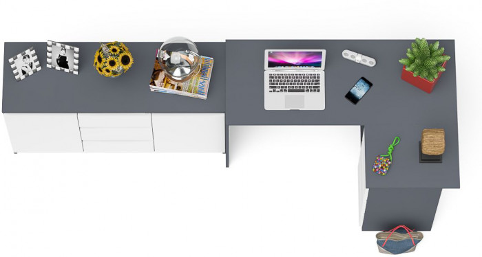 Мори Стол компьютерный МС-16 правый + Комод МК1200.3, цвет графит/белый, ШхГхВ 244,8х84,9х76,6 см., выдвижные ящики справа, НЕ универсальная сборка