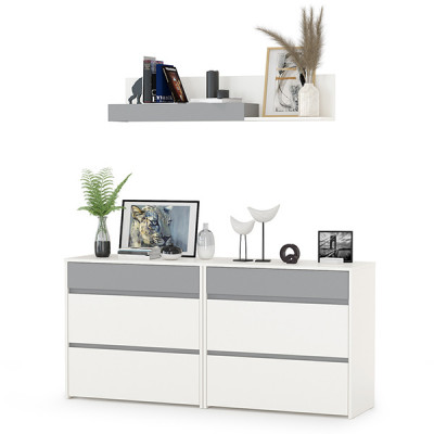 Торонто 13.321 Комод + 13.321 Комод + 16.475 Полка, белый шагрень/стальной серый