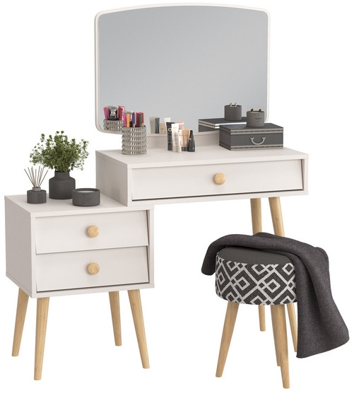 Афина Спальня 4-25901М1к.с. Трюмо + Банкетка 6-5132ТКчёр Юна, кашемир серый/ткань чёрная