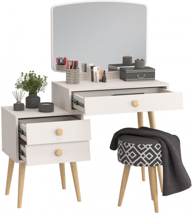 Афина Спальня 4-25901М1к.с. Трюмо + Банкетка 6-5132ТКчёр Юна, кашемир серый/ткань чёрная