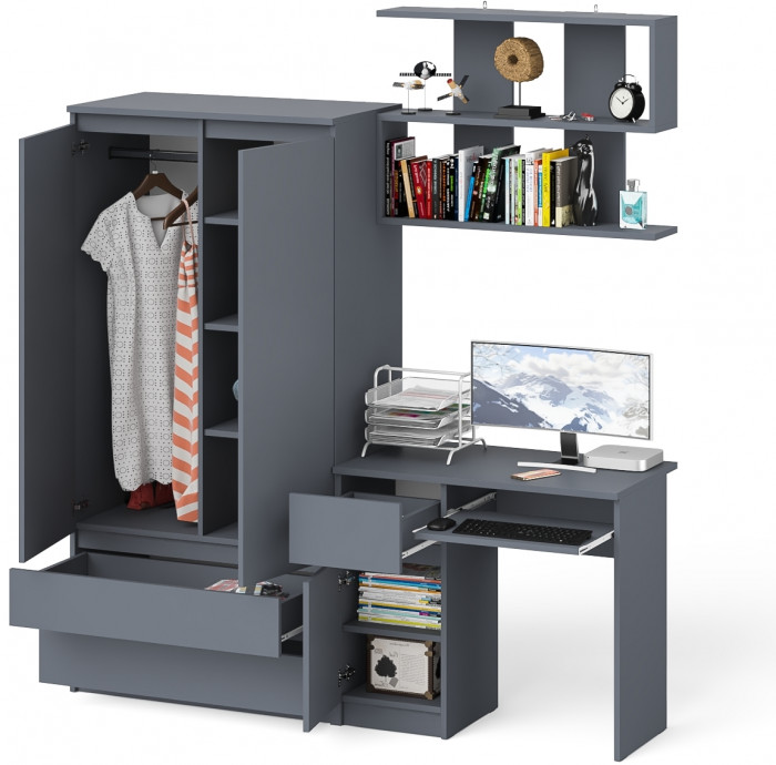 Мори компьютерный стол МС-1 левый + Шкаф МШ900.1 + Полка 900, графит