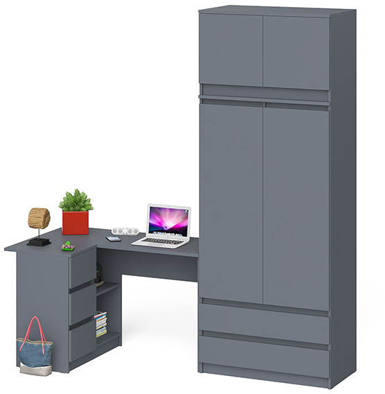 Мори компьютерный стол МС-16 левый + Шкаф МШ900.1 + Антресоль МА900.1, графит