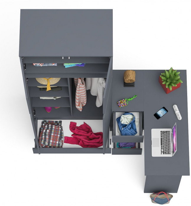 Мори компьютерный стол МС-16 левый + Шкаф МШ900.1 + Антресоль МА900.1, графит