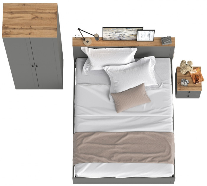 Остин 11.53 Кровать + ортопед + 13.336.02 Шкаф для одежды + 16.152 Тумба прикроватная, серый графит/дуб крафт золотой