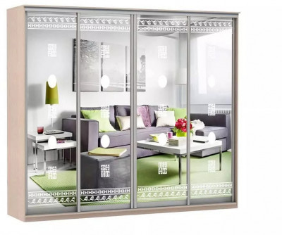 Шкаф купе Модерн 2362х450 4-х дверный 3-х секционный зеркальный с пескоструем №2 ясень