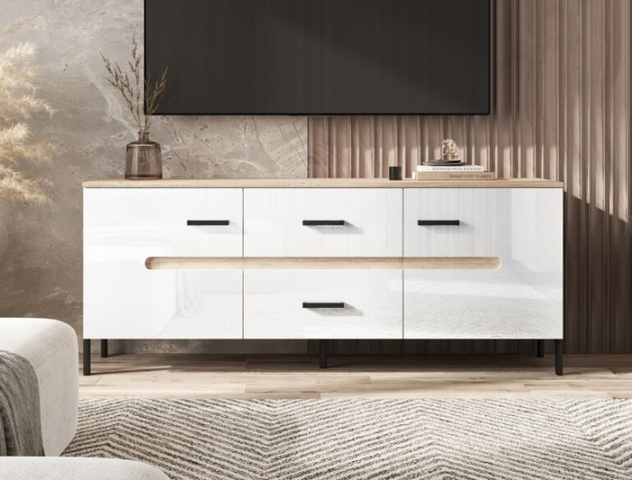 Ким Тумба ТВ (металл) Белый глянец холодный, сонома