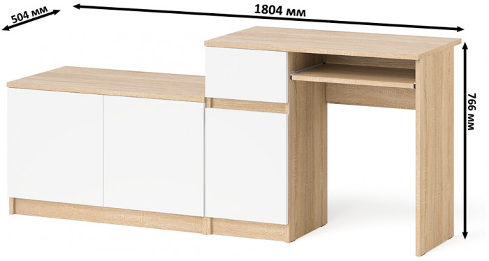 Мори Стол компьютерный МС-1 левый + Тумба МА900.1, цвет дуб сонома/белый, ШхГхВ 180,4х50,4х76,6 см., выдвижной ящик слева, НЕ универсальная сборка