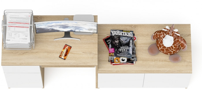 Мори Стол компьютерный МС-1 левый + Тумба МА900.1, цвет дуб сонома/белый, ШхГхВ 180,4х50,4х76,6 см., выдвижной ящик слева, НЕ универсальная сборка