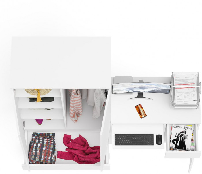 Мори Стол компьютерный МС-1 правый + Шкаф МШ900.1, цвет белый, ШхГхВ 180,4х50,4х179,6 см., выдвижной ящик справа, НЕ универсальная сборка