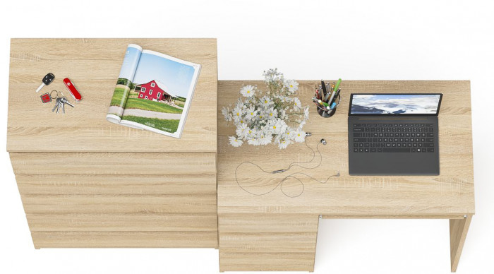 Мори Стол компьютерный МС-6 левый + Комод МК700.5, цвет дуб сонома, ШхГхВ 160,4х50х114 см., выдвижные ящики слева, НЕ универсальная сборка