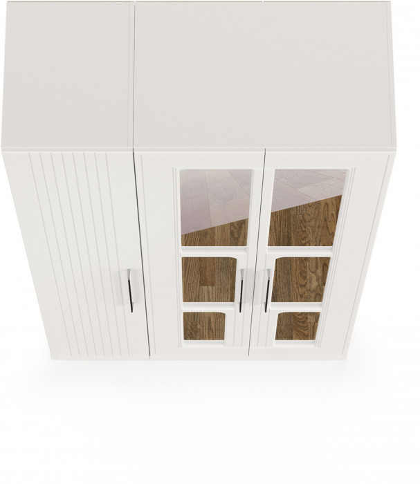 Валенсия Спальня Шкаф для одежды 3-х створчатый с зеркалами, цвет ЛДСП белый шагрень/МДФ белый шагрень, ШхГхВ 126х54,2х225,3 см., универсальная сборка