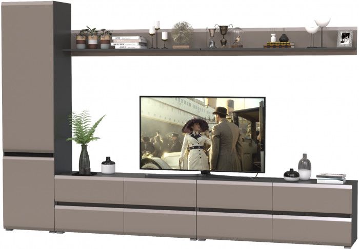 Сидней Комплектация № 100, цвет корпус: антрацит/фасады: МДФ веллюто капучино, ШхГхВ 309,8х41,3х205,2 см., универсальная сборка