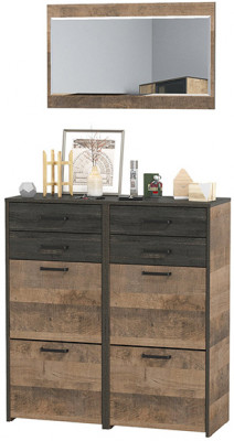 Трувор 13.241.06 Тумба для обуви + 13.241.06 Тумба для обуви + 15.30 Зеркало, цвет дуб гранж песочный/интра, ШхГхВ 100х37х195 см.