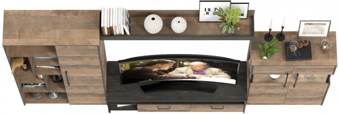 Трувор Гостиная 061, цвет дуб гранж песочный/интра, ШхГхВ 328,6х45,4х194,2 см., универсальная сборка