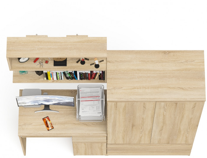 Мори компьютерный стол МС-1 правый + Шкаф МШ900.1 + Полка 900, дуб сонома