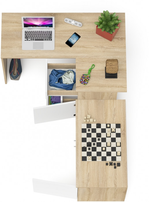 Мори компьютерный стол МС-16 правый + Тумба МА900.1, дуб сонома/белый