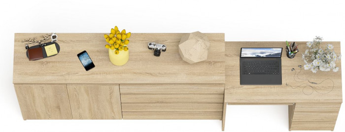 Мори Стол компьютерный МС-6 правый + Комод МК1600.1, цвет дуб сонома, ШхГхВ 250,4х50х94 см., выдвижные ящики справа, НЕ универсальная сборка