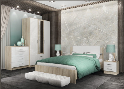 Модульная спальня Софи, композиция 4, Белый глянец/Дуб Сонома