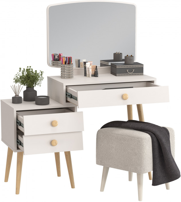 Афина Спальня 4-25901М1к.с. Трюмо + Банкетка 6-5133ТКВмол Куби, кашемир серый/ткань молоко