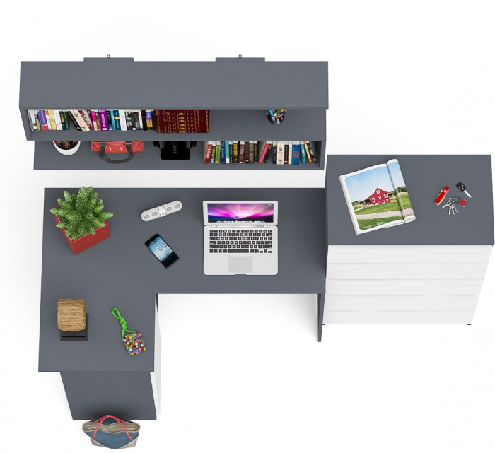 Мори компьютерный стол МС-16 левый + Комод МК700.5 + Полка 1200, графит/белый